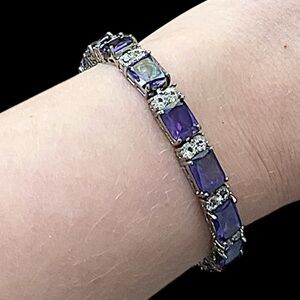 Purple Gemstone Silver Tone Bracelet 7”